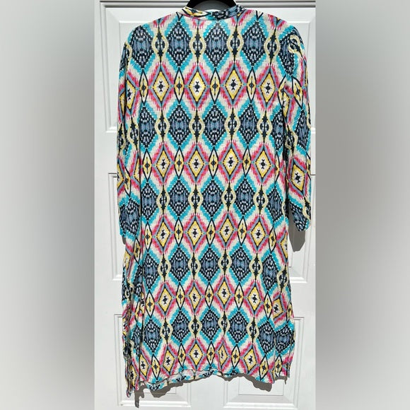120% Lino Aztec Print Midi Dress Size 48