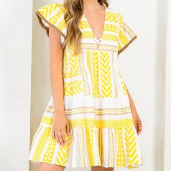 THML Flutter Sleeve Tiered Dress, Yellow- Multiple Sizes