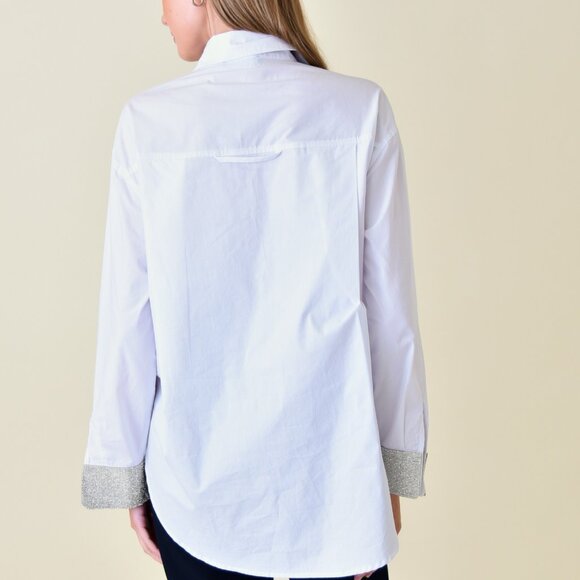 Rhinestone Embellished Cuff Tunic Button Up Top