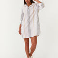 Yarn Dye Striped Collared Mini Shirt Dress
