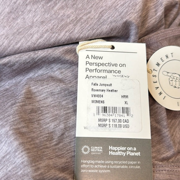 VUORI Falls Jumpsuit Rosemary Heather size XL NWT bodysuit