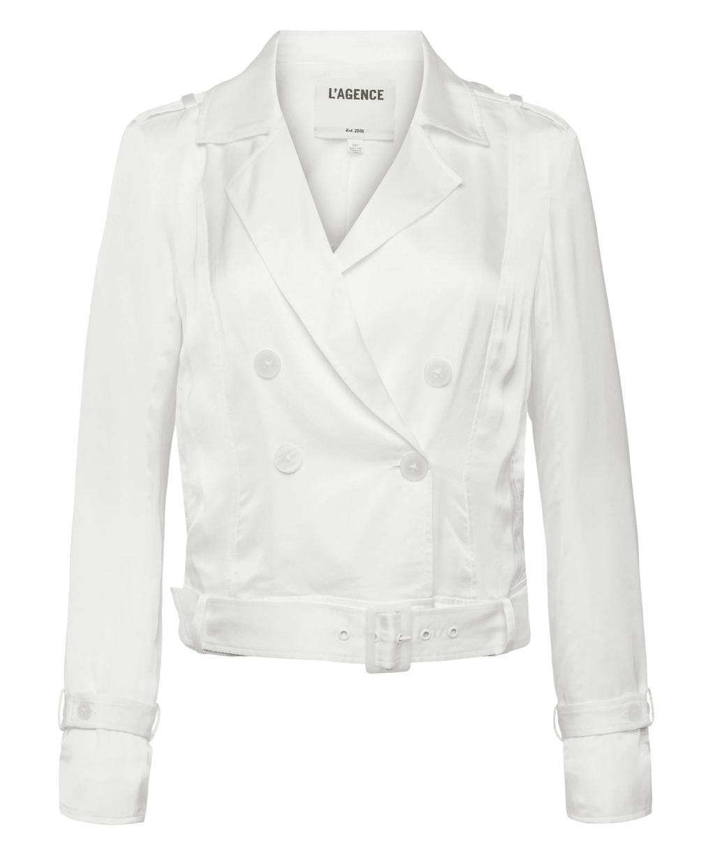 L'Agence White Satin Double Breasted Blazer Size M