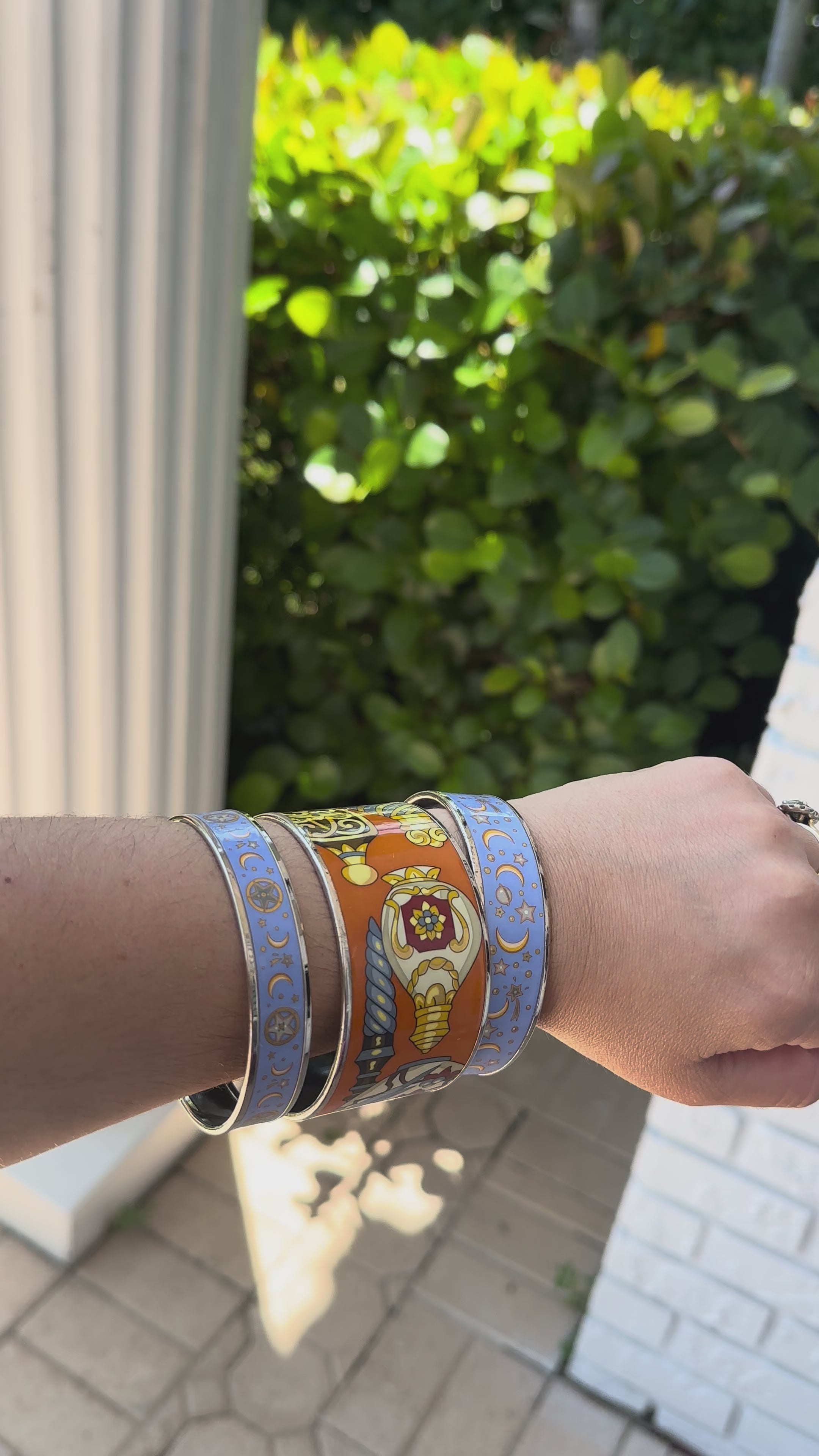 Hermes Enamel Wide Celestial Print Bangle