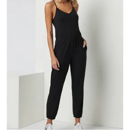 VUORI Lux Jogger Performance Jumpsuit V-Neck Shelf Bra Pockets Stretch Knit XL