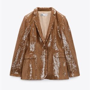 Zara Sequined Blazer pants Set Limited Edition. Brown.