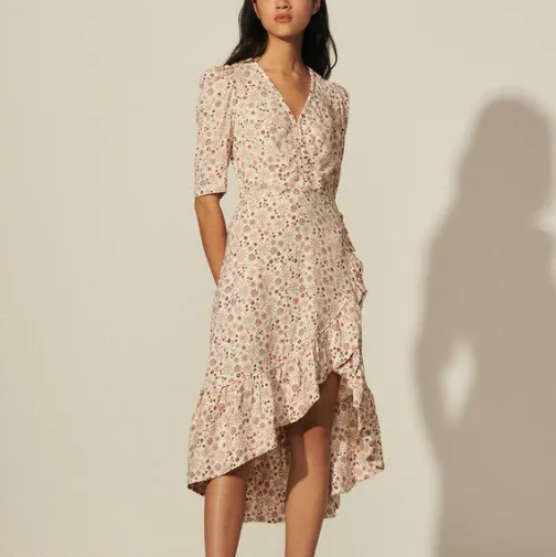 Sandro Trinidad Floral Wrap Front high/Low Dress Size 8 (38)