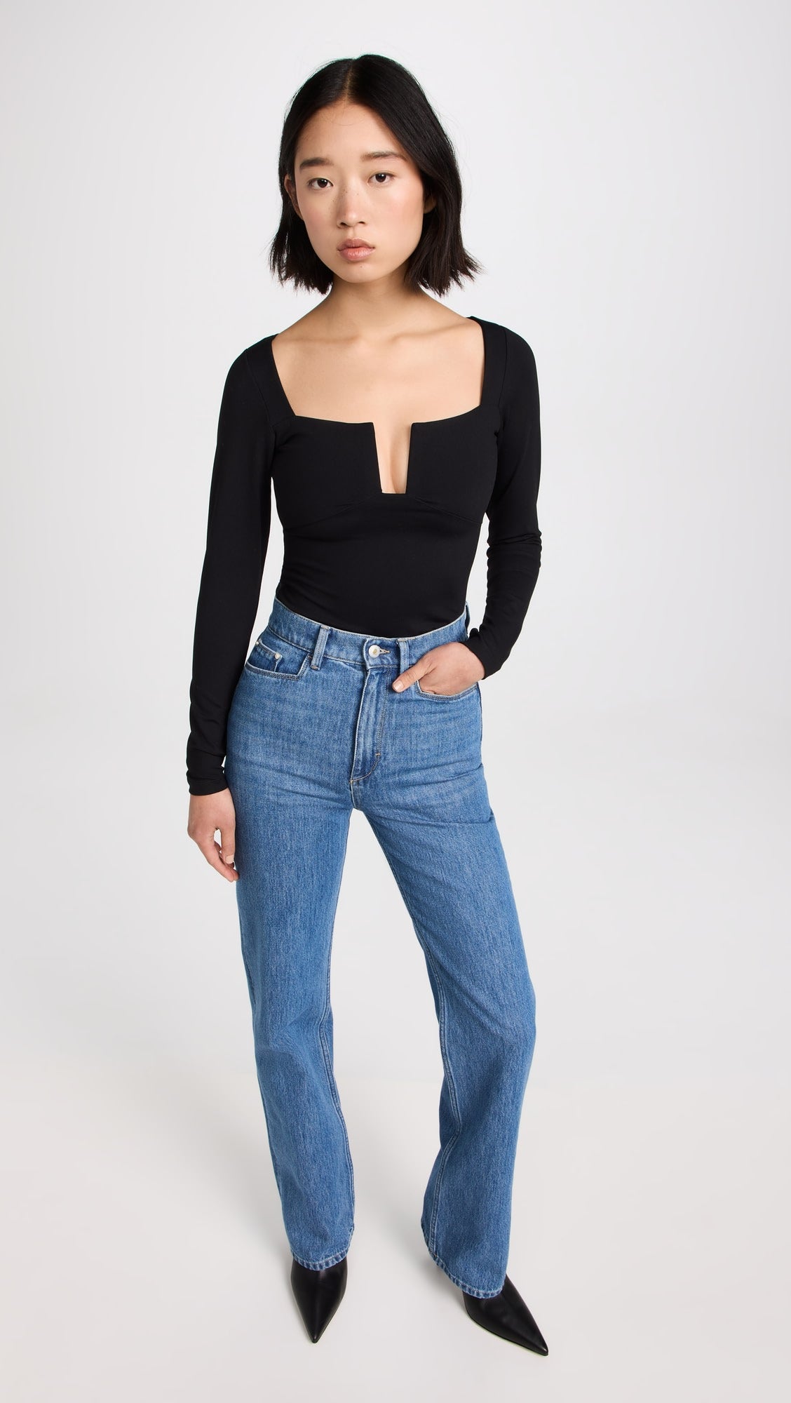 Susana Monaco Square Wire Long Sleeve Top  Square Wire Long Sleeve Top Size Small